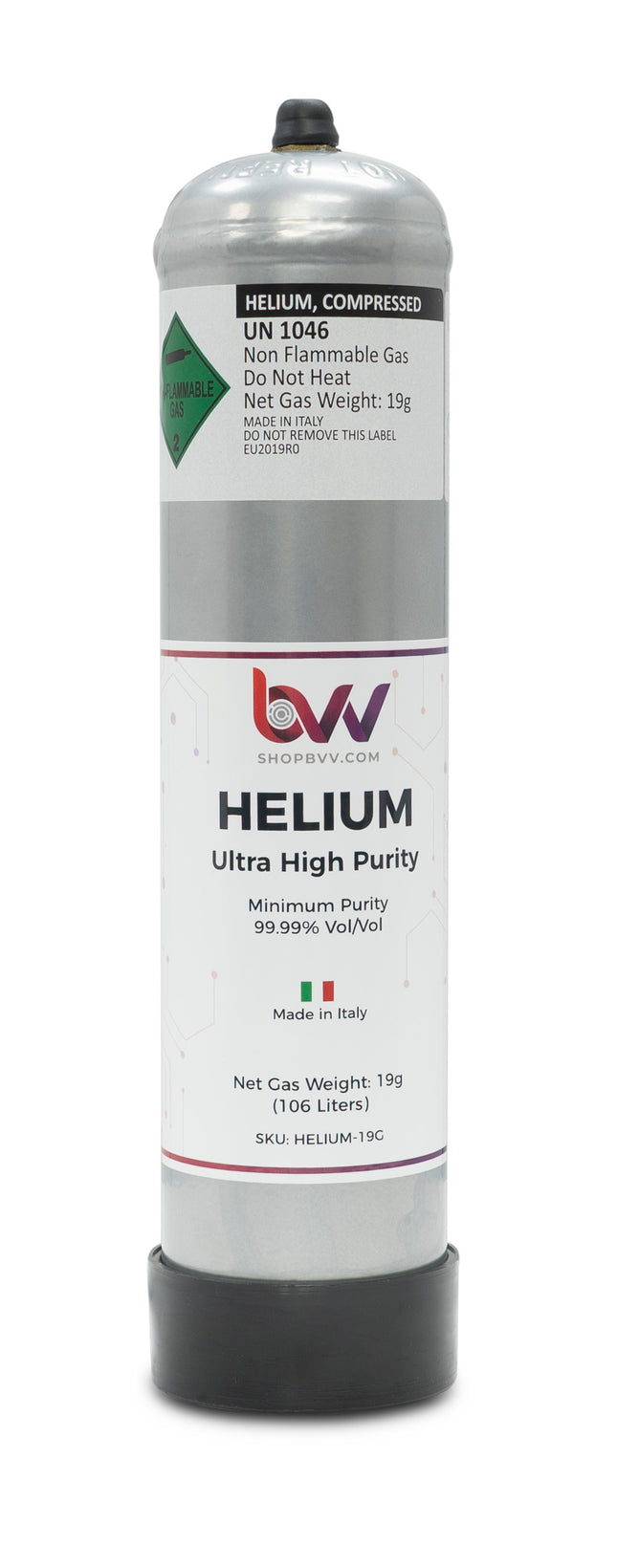 High Purity Helium Tank 99.99% (19g / 106 liters)