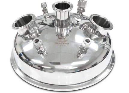 BVV Compression 10" Tri-Clamp x (2) 2" Tri-Clamp x (1) 1.5" TriClamp x (2) 3/8" Compression x 1/4" Compression x 1/2" Compression Hemispherical Lid