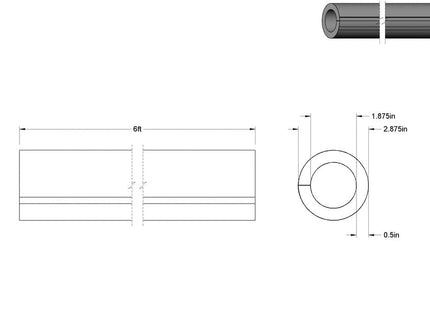 Flexible Rubber Foam Pipe Insulation Tube Slit, 1/2" Thick Wall, 1-7/8" ID, 6 Feet Long