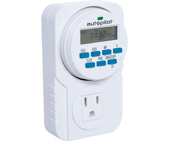 Autopilot 7-Day Grounded Digital Programmable Timer, 1725W, 15A, 1 Second On/Off, 8 On/Off Cycles Autopilot 