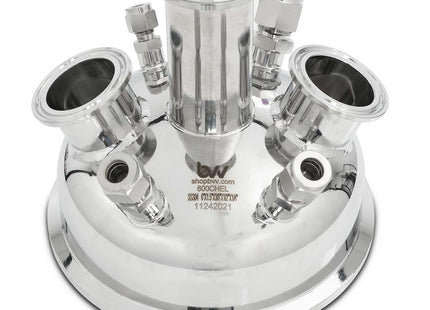 BVV Compression 6" Tri-Clamp x (3) 1.5" TriClamp x (2) 3/8" Compression x 1/4" Compression x 1/2" Compression Hemispherical Lid