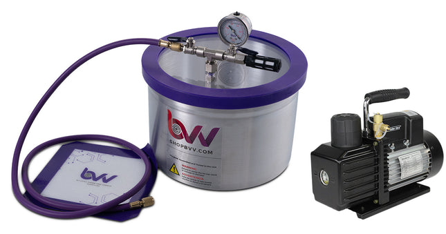 Best Value Vacs 2 Gallon Aluminum Vacuum Chamber and Vacuum Pump Kit New Products BVV 3CFM Single Stage Pump 