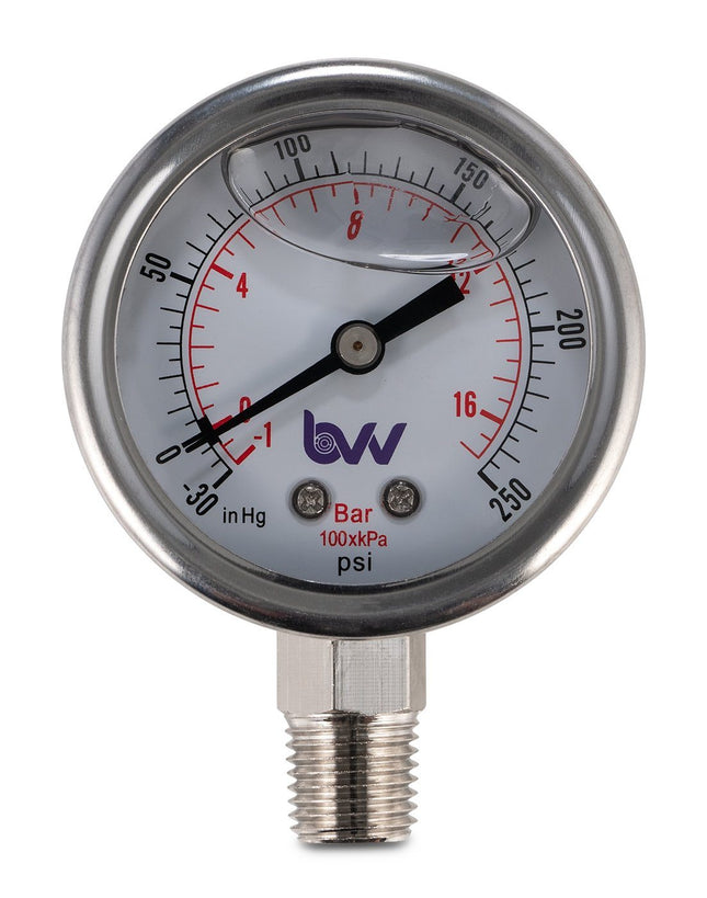 Glycerin Filled Compound Gauge with 1/4" NPT Base - (-30)-250 PSI Shop All Categories BVV 