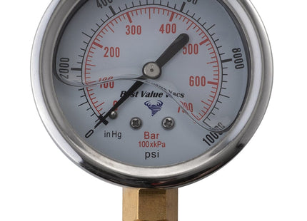 Oil Filled Vacuum/Pressure Gauge - Bottom Mount - 1/4" MNPT