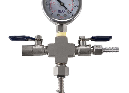 Valve Manifold - Cross with Hose Barb and Vacuum Gauge