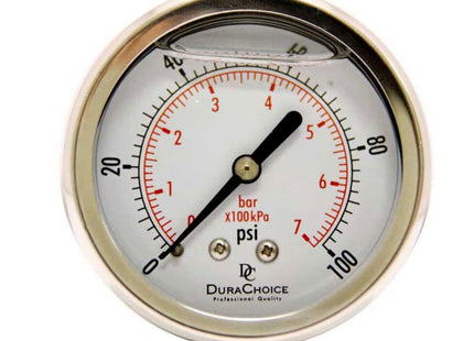 2-1/2" Oil Filled Vacuum Pressure Gauge - Stainless Steel Case, Brass, 1/4" NPT, Center Back Mount Connection -30HG/30PSI