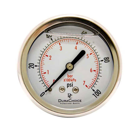 2-1/2" Oil Filled Vacuum Pressure Gauge - Stainless Steel Case, Brass, 1/4" NPT, Center Back Mount Connection -30HG/30PSI