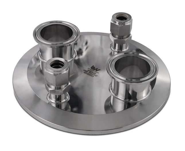 Extractor End Cap (2) 1.5" TriClamp x (2) 1/2" Compression