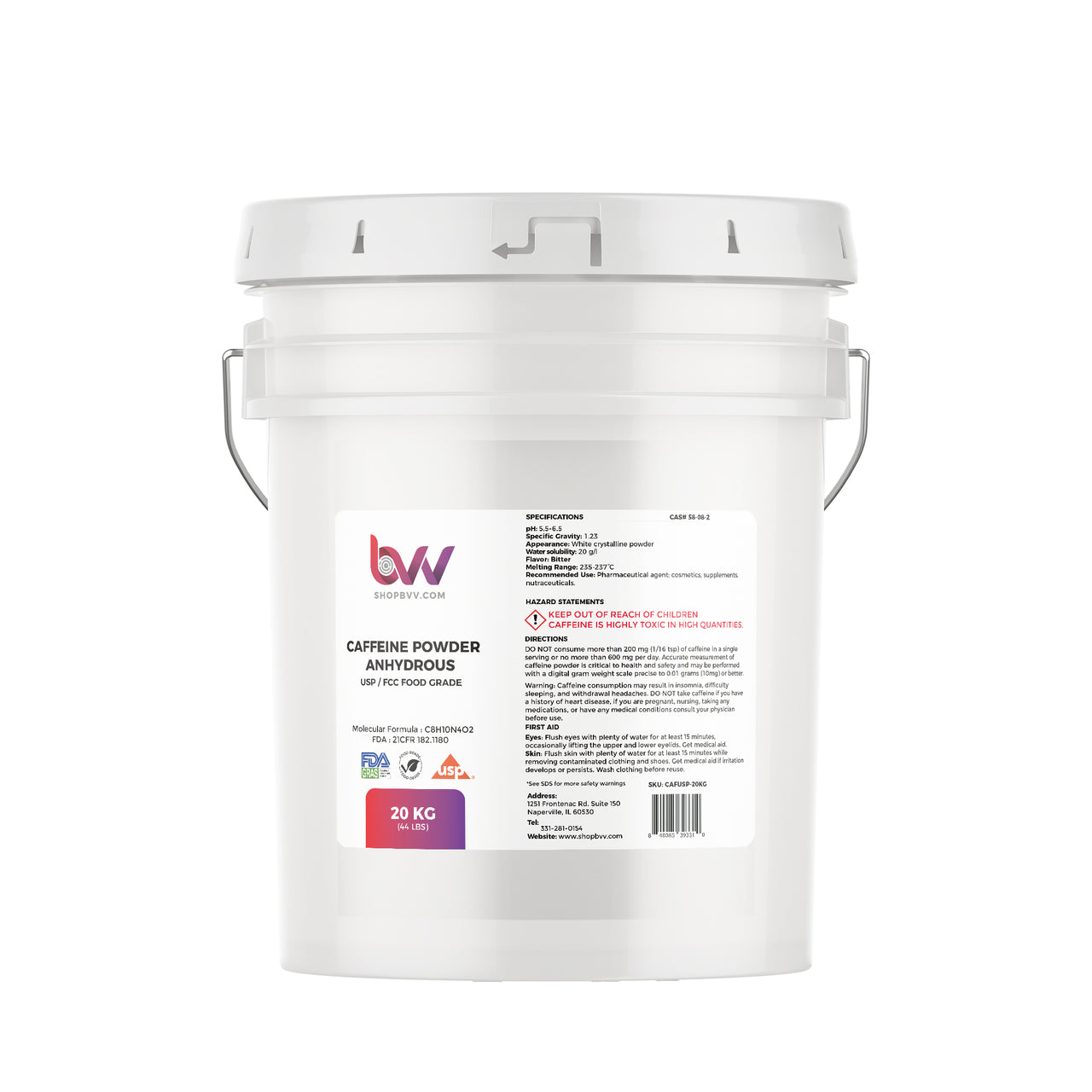 Caffeine Powder ≥99.0% USP/FCC/Food Grade – BVV