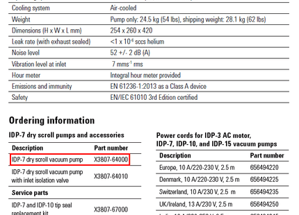 Agilent IDP-7 5.4 cfm Oil-Free Compact Dry Scroll Pump