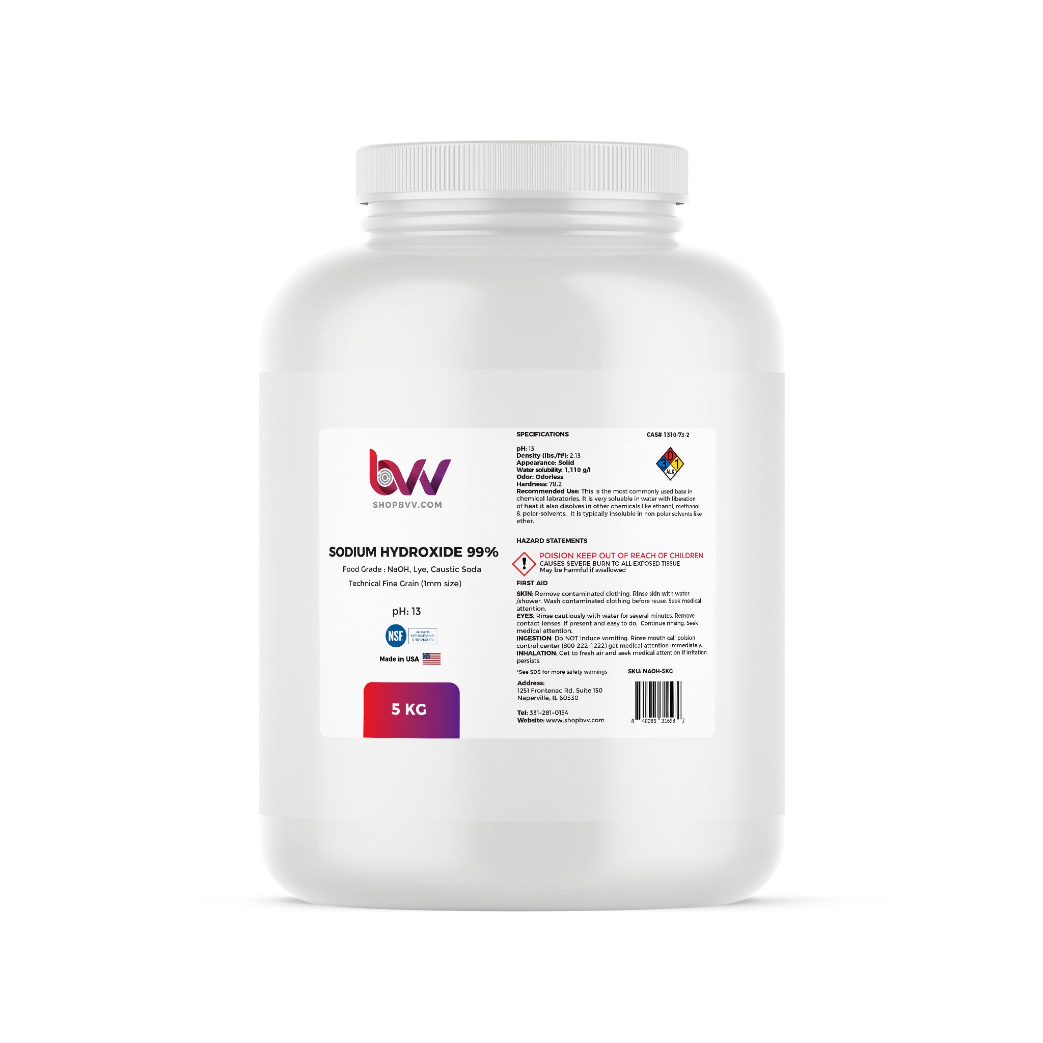 Sodium Hydroxide 99% (Food Safe) – BVV