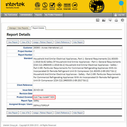 Ai -80°C 5L Capacity 316L SST Cold Trap W/ KF25 Ports ETL