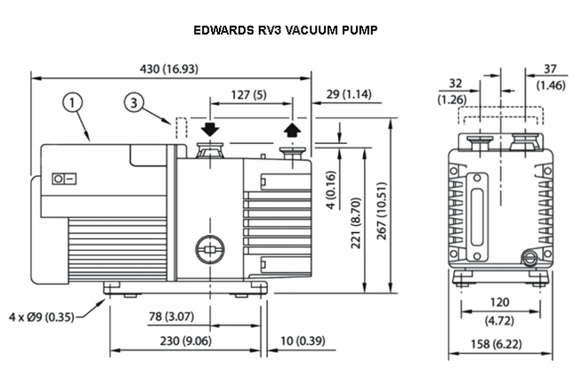 Edwards RV3 2.6 CFM Dual-Stage KF25 Vacuum Pump