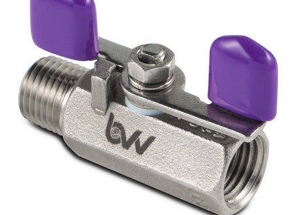 BVV™ 1/4" MNPT x 1/4" FNPT Stainless Steel Miniature Butterfly Handle Ball Valve -20 to 230C