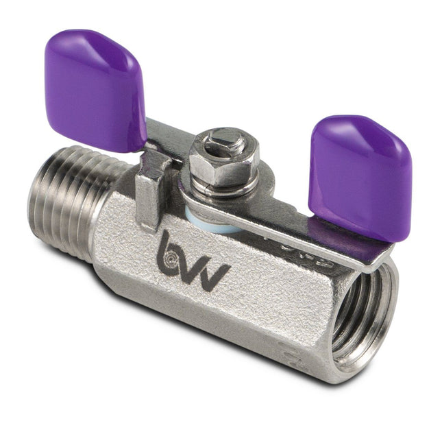 BVV 1/4" MNPT x 1/4" FNPT Stainless Steel Miniature Butterfly Handle Ball Valve