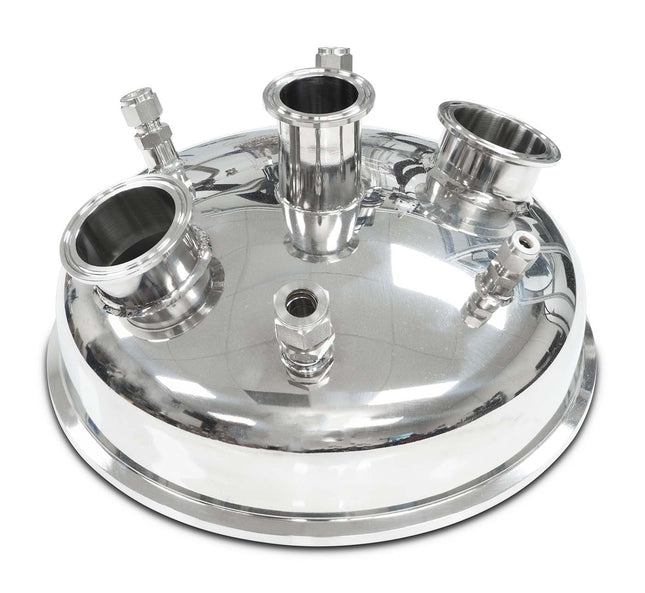 BVV Compression 10" Tri-Clamp x (2) 2" Tri-Clamp x (1) 1.5" TriClamp x (2) 3/8" Compression x 1/4" Compression x 1/2" Compression Hemispherical Lid