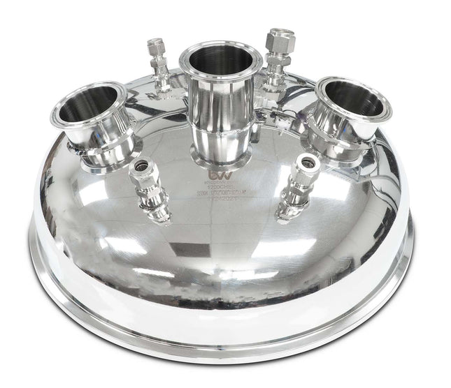 BVV Compression 12" Tri-Clamp x (3) 2" Tri-Clamp x (2) 3/8" Compression x 1/4" Compression x 1/2" Compression Hemispherical Lid
