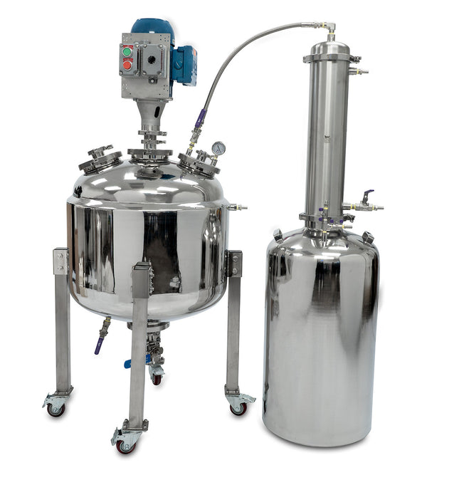 Jacketed Reactor with Motor and Collection Vessel