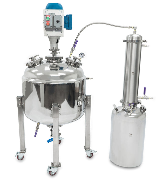 Jacketed Reactor with Motor and Collection Vessel