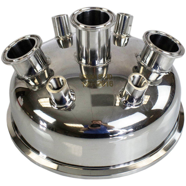 8" x (3) 1.5" Tri-Clamp x (4) 1/4" FNPT Hemispherical Lid