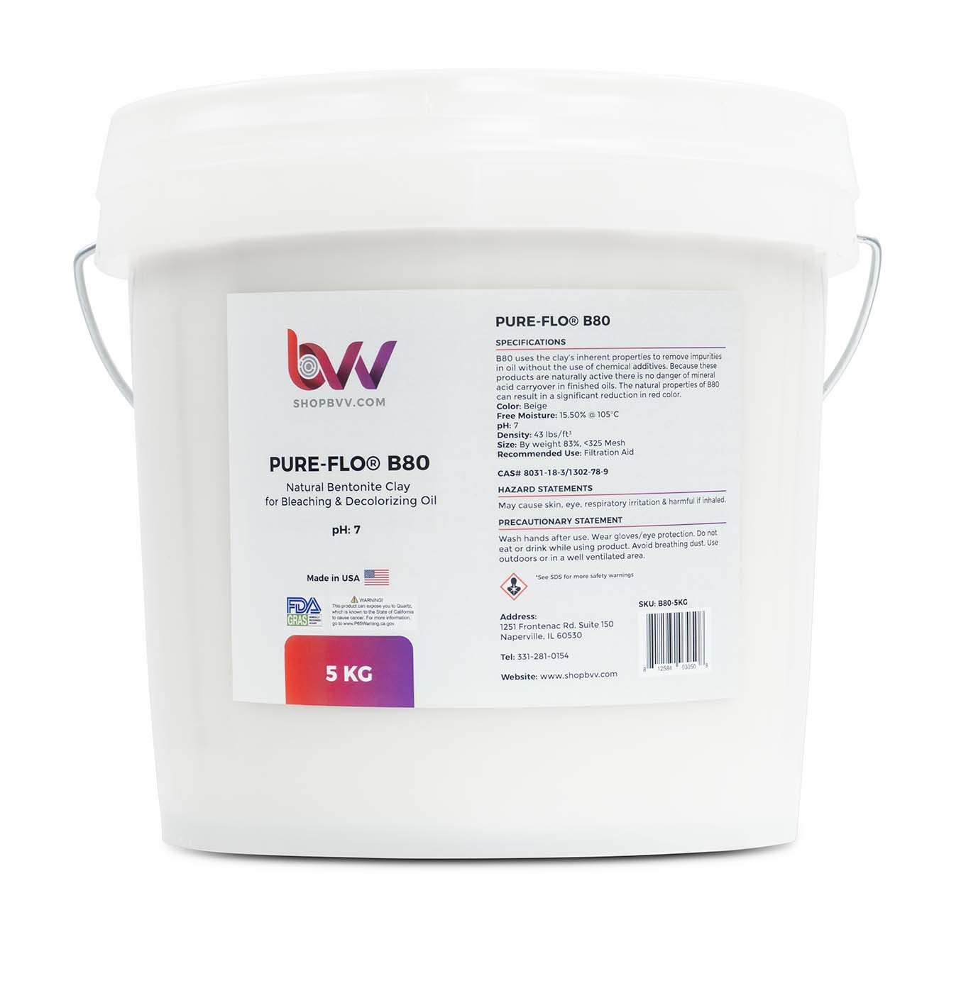 Pure-Flo® B80 Natural Bentonite for Bleaching & Decolorizing Edible Oils *FDA-GRAS Shop All Categories BVV 5KG 