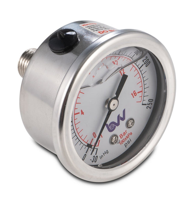 Glycerin Filled Compound Gauge with 1/4" NPT Back Mount - (-30)-0-250 PSI. Shop All Categories BVV 