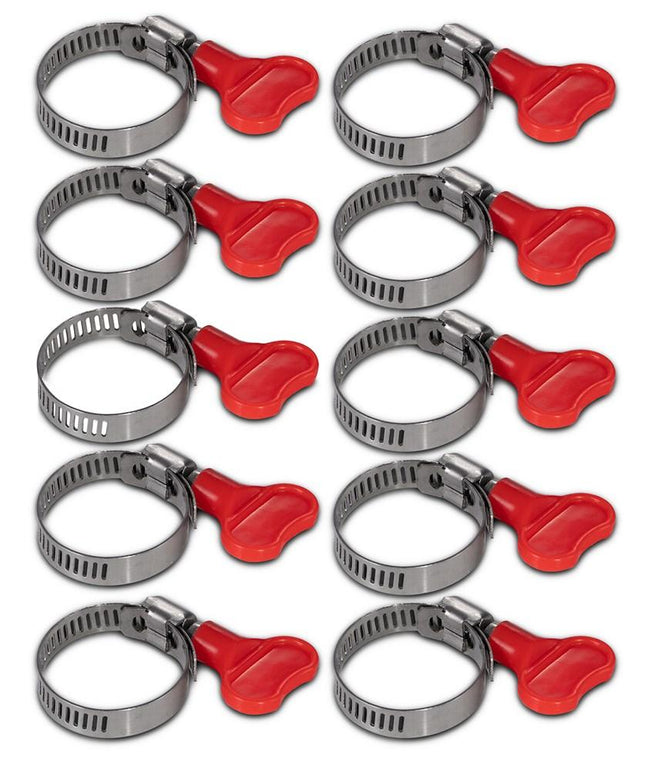 Adjustable Stainless Steel Hose Clamp with Red Butterfly Key - 10 Pack