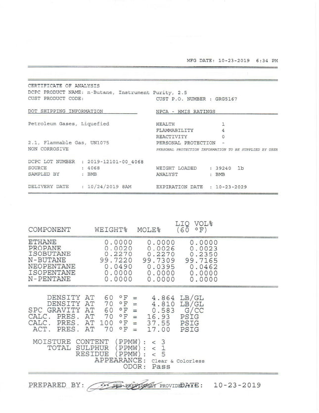 20LB High Purity USA N-Butane R600 - 99.5% Guaranteed - Buy 2 Get 1 Free (Add 3 To Cart)