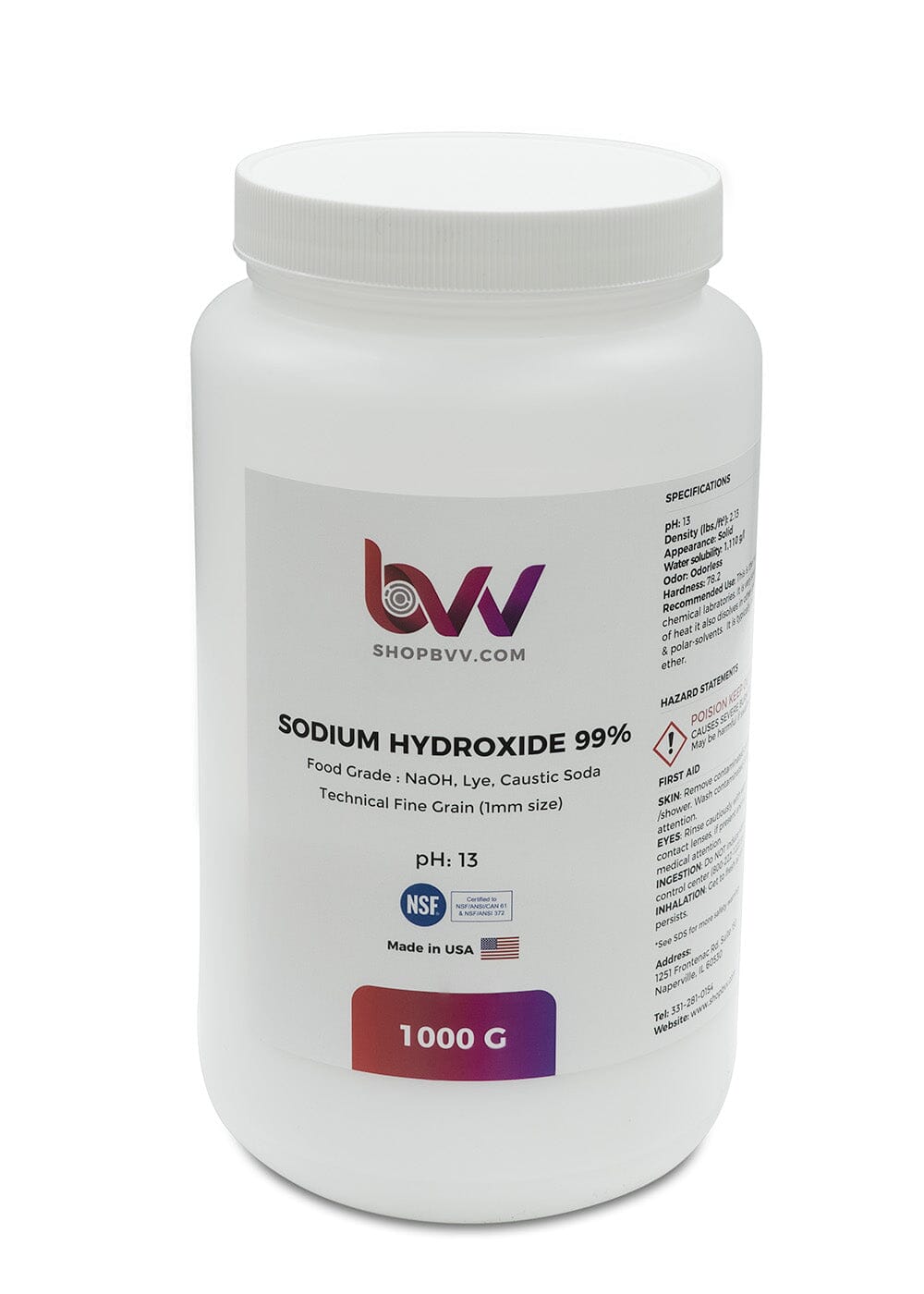 BVV™ High Purity Sodium Hydroxide 99% (Food Safe Chemical)