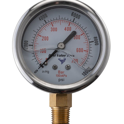 Oil Filled Vacuum/Pressure Gauge - Bottom Mount - 1/4" MNPT New Products BVV 0-10000 