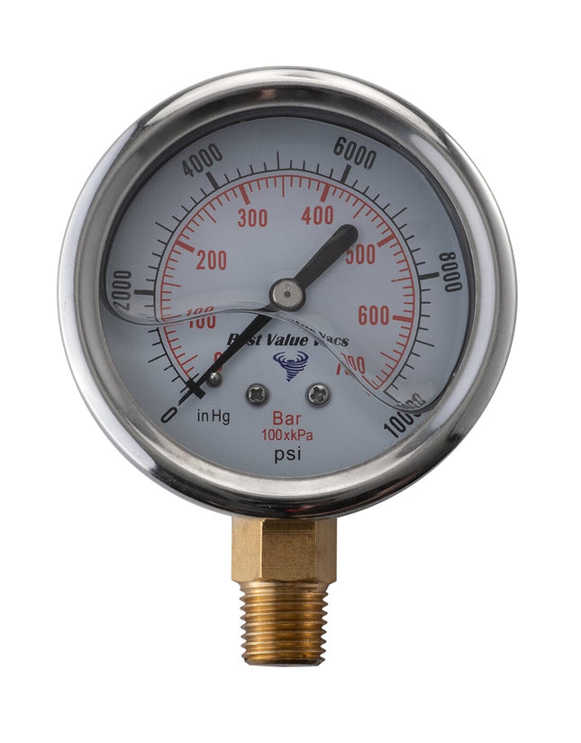 Oil Filled Vacuum/Pressure Gauge - Bottom Mount - 1/4" MNPT New Products BVV 0-10000 