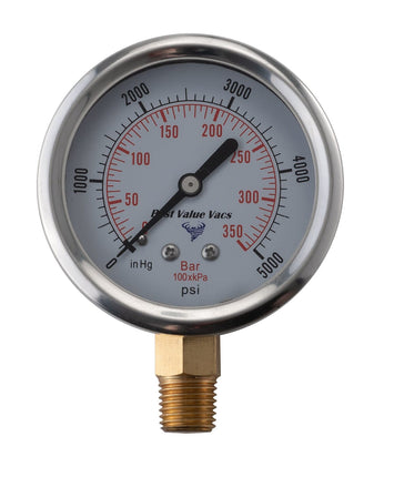 Oil Filled Vacuum/Pressure Gauge - Bottom Mount - 1/4" MNPT New Products BVV 0-5000 