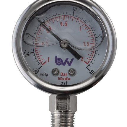 Oil Filled Vacuum/Pressure Gauge - Bottom Mount - 1/4" MNPT New Products BVV -30-30 