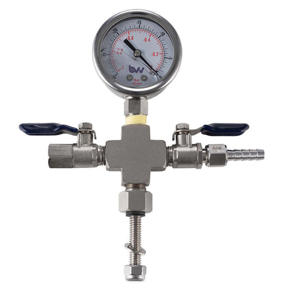 Valve Manifold - Cross with Hose Barb and Vacuum Gauge Shop All Categories BVV 