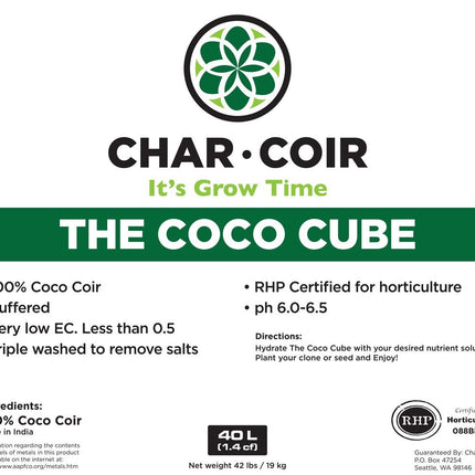 Char Coir Coco Cube RHP Certified Coco Coir, 2.25 L, case of 32 Char Coir 